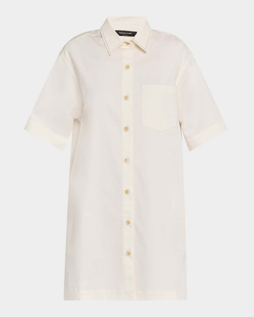 Chain-Trim Cotton Gabardine Shirtdress